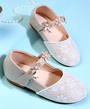 Cute Walk by Babyhug Ballerina With Velcro Closure & Floral Applique - Beige