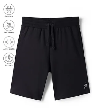Pine Active Cotton Knit Bio wash Knee
                              Length Solid Shorts - Black