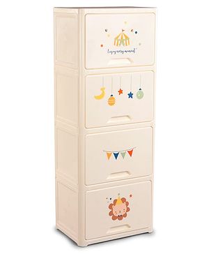 Babyhug 4 Layer Sun & Cloud Theme High Density Plastic Storage Cabinet for Kids - White| Multipurpose Organizer for Toys, Books & Clothes| Easy to Install| Easy Open Shelves| Nursery Organizer
