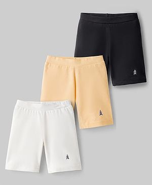 Pine Kids Cotton Lycra Knit Above Knee Length Cycling Shorts with Brand Logo Print - (Colour May Vary)