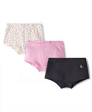 Pine Kids Cotton Elastane Knit Solid & Heart Printed Hipsters Pack of 3 - ( Colour May Vary)