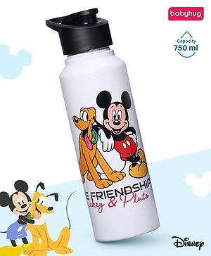 Babyhug Disney Mickey & Friends Stainless Steel Water Bottle - 750ml| Leak Resistant| BPA Free| Rust Proof| Gifting for School Going Boys & Girls| Convenient Flip Cap| Ideal for Home and Outside Use