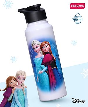 Babyhug Disney Frozen Stainless Steel Water Bottle - 750ml| Leak Resistant| BPA Free| Rust Proof| Gifting for School Going Boys & Girls| Convenient Flip Cap| Ideal for Home and Outside Use