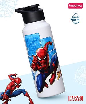 Babyhug Marvel Spiderman Stainless Steel Water Bottle - 750ml| Leak Resistant| BPA Free| Rust Proof| Gifting for School Going Boys & Girls| Convenient Flip Cap| Ideal for Home and Outside Use