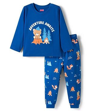 Babyhug Cotton Knit Full Sleeves Night Suit with Jungle Theme Print - Navy Blue