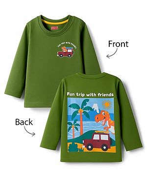 Babyhug Cotton Knit Full Sleeves T-Shirt with Dino Front & Back Graphic - Green