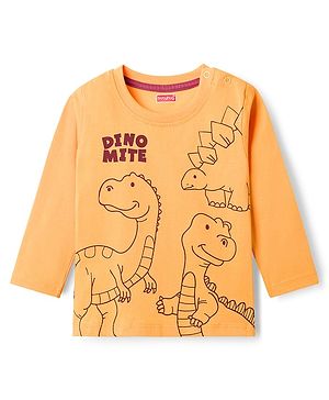 Babyhug Cotton Knit Full Sleeves T-Shirt With Dino Print - Yellow