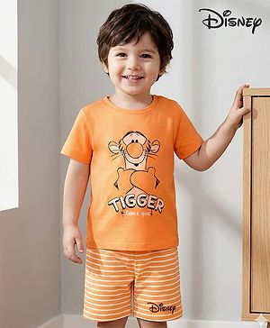 Babyhug Disney Single Jersey Knit Half Sleeves Shorts Night Suit With Tigger Graphics - Orange