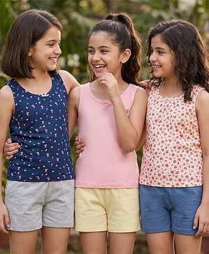 Pine Kids Cotton Lycra Knit Sleeveless Vests
                      with Floral Print Pack of 3 (Color May Vary)