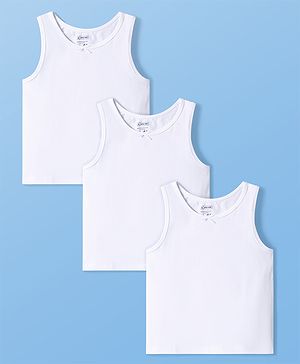 Pine Kids Cotton Knit Sleeveless Solid Colour Vests - White