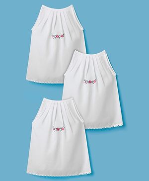 Babyhug Poplin Woven Back Tie Knot Jhablas With Floral Print Pack Of 3 - White