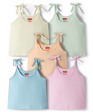 Babyhug 100% Cotton Shoulder Tie Knot Knit Solid Coloured Jhablas Pack of 5 - Multicolour