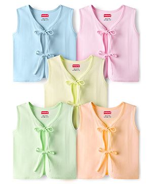 Babyhug Interlock Knit Sleeveless Solid Colour Jhablas Pack Of 5 - Multicolour
