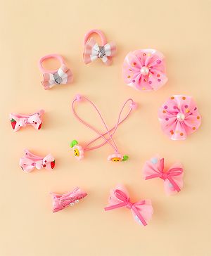 Babyhug Hair Accessories Combo Sets  Rubber Bands & Snap Clips With Bow Applique Pack of 11-  Multicolor