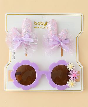 Babyhug Hair Accessories Combo Sets  Sunglasses & Hair Clips Dark With Bow & Floral  Design    Pack of 3 - Dark Purple