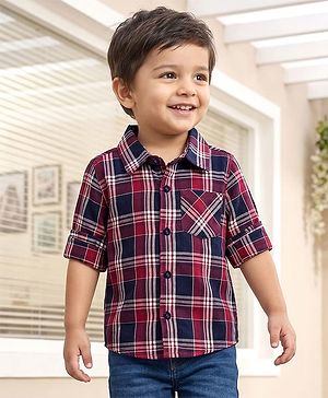 Babyhug Cotton Woven Full Sleeves Shirt With Checks - Red
