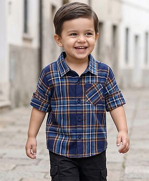 Babyhug Cotton Woven Full Sleeves Shirts With Checks - Navy Blue