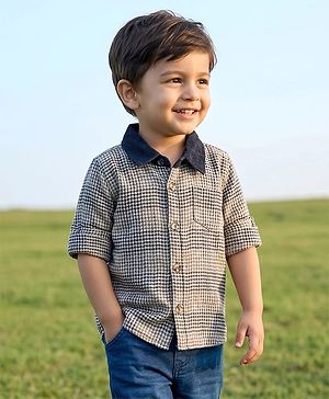 Babyhug Cotton Woven Full Sleeves Shirt With Checks - Black