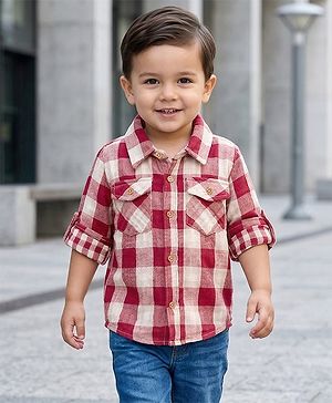 Babyhug Cotton Woven Full Sleeves Double Cloth Checks Shirt - Red