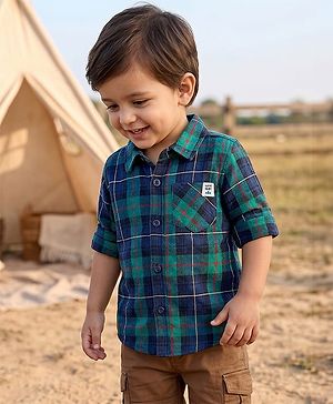 Babyhug Cotton Woven Full Sleeves Shirt With Checks - Green