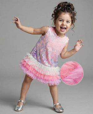 Bonfino Woven Sleeveless Sequinned Ruffle Party Dress - Multicolor