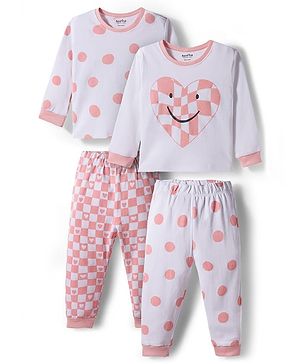 Bonfino 100% Cotton Knit Full Sleeves Night Suits With Heart & Polka Dot Print Pack of 2 - Multicolor