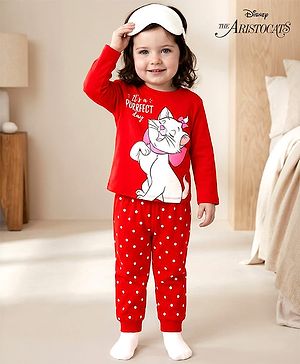 Babyhug Disney Single Jersey Knit Full Sleeves Night Suit With Marie Graphics - Red
