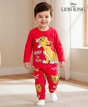 Babyhug Disney Single Jersey Knit Full Sleeves Night Suit With Lion King Graphics - Red