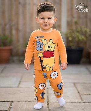 Babyhug Disney Single Jersey Knit Full Sleeves Night Suit With Winnie The Pooh Graphics - Orange