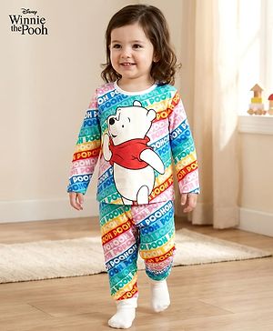 Babyhug Disney Single Jersey Knit Full Sleeves Night Suit With Winnie The Pooh Graphics - Light Blue