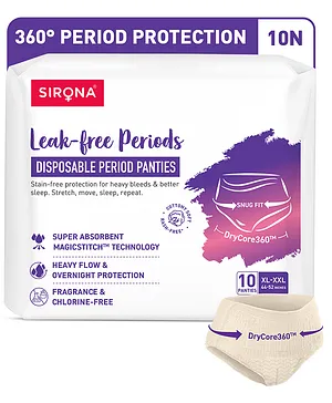 SIRONA Disposable Period Panties for Women (XL - XXL) Heavy Flow & Overnight 360 Protection Magic Stitch Leakproof Design  -  Pack of 10
