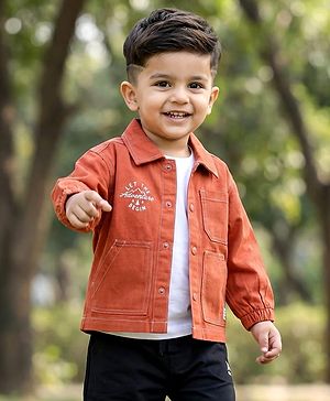 Babyhug Cotton Woven Full Sleeve  Solid Shirt with Text Print - Brown