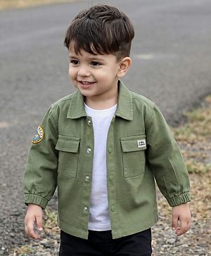 Babyhug Cotton Woven  Full Sleeve Solid Shirt with Patch- Green