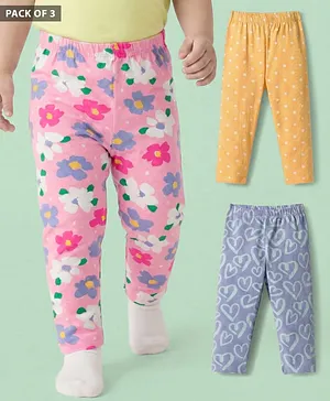 Babyhug Cotton Lycra Knit Full Length
                              Leggings with Heart Polka Dots &
                              Floral Print Pack of 3 - Multicolor