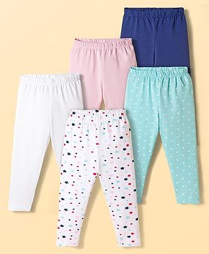 Babyhug Cotton Lycra Knit Full Length Polka Dots & Star Printed Leggings Pack Of 5 - Multicolour