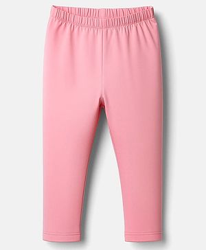 Babyhug Cotton Lycra Knit Full Length Solid Colour Leggings - Pink