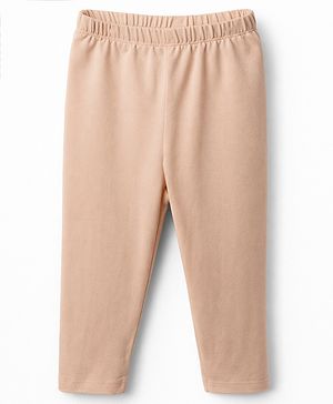 Babyhug Cotton Lycra Knit Full Length Solid Colour Leggings - Beige