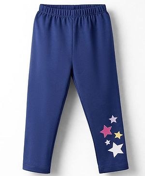 Babyhug Cotton Lycra Knit Full Length Leggings With Star Print - Navy Blue