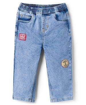 Bonfino Woven Full Length Wide Leg Jeans With Best Team Badge - Light Blue