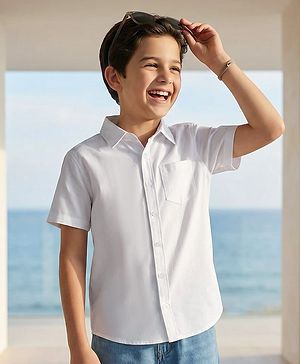 Pine Kids Cotton Woven Half Sleeves Solid Shirt - White