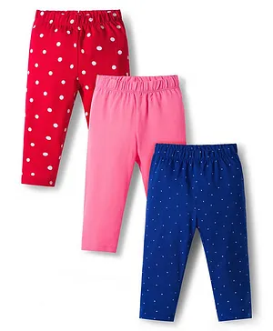 Doodle Poodle Cotton Knit Full Length
                              Leggings With Polka Dot Print Pack of 3 -
                              Red Pink & Navy Blue