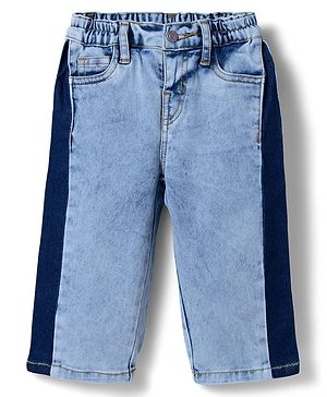 Bonfino Woven Full Length Contrast Wide Leg Jeans With Different Side Wash - Blue