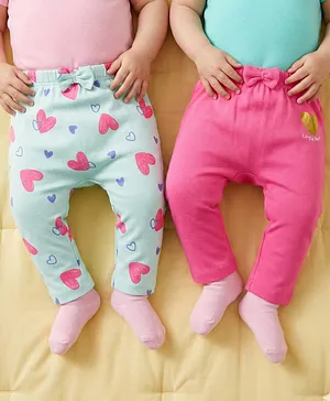 Babyoye 100% Cotton Knit With Eco
                              Jiva Finish Full Length Solid & Heart
                              Printed Diaper Leggings Pack of 2 - Pink
                              & Light Blue