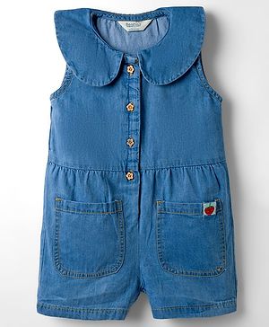Bonfino 100% Cotton Woven Sleeveless Peter Pan Collar Denim Jumpsuit - Blue