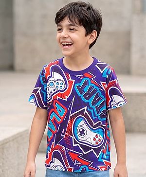 Pine Kids Cotton Knit T-Shirts Half Sleeves Round Neck Graphic Navy 4-5 Years
