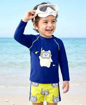 Babyhug Full Raglan Sleeves Two Piece
                              Printed Swimsuit - Navy Blue