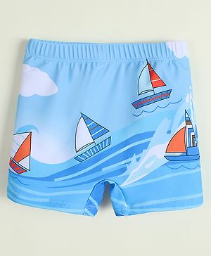 Babyhug Boat Printed Swimming Trunk- Light Blue