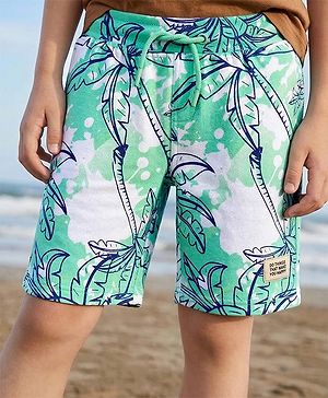 Pine Kids Looper Knit Knee Length Shorts with Tropical Theme Print - Multicolor
