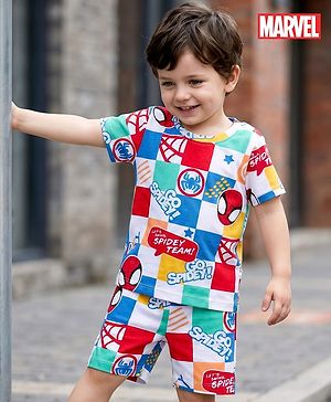Babyhug Marvel Single Jersey Knit Half Sleeves Co-ords T-Shirt & Shorts Set with Spiderman Graphic - Multicolor