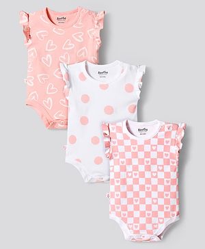 Bonfino 100% Cotton Knit Frill Sleeves Onesies with Heart & Polka Dot Print Pack of 3 - Multicolor